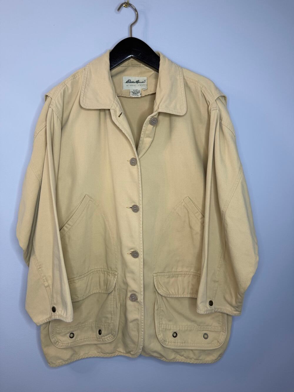 Vintage Eddie Bauer Field Canvas Jacket Khaki Oversized Sz L Unisex